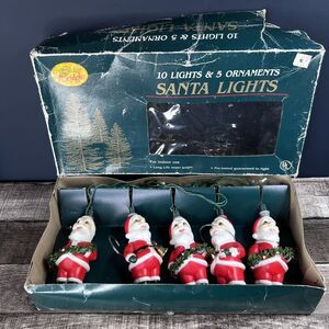 Vintage Holiday Highlights Santa Blow Mold String Light Ornaments K-Mart